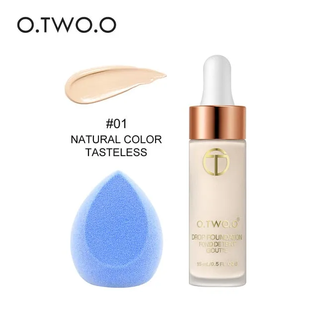 O.TWO.O Matte Liquid Drop Foundation Makeup Face Base Primer BB Cream Full Cover Concealer With Makeup Sponge Blender Makeup Set