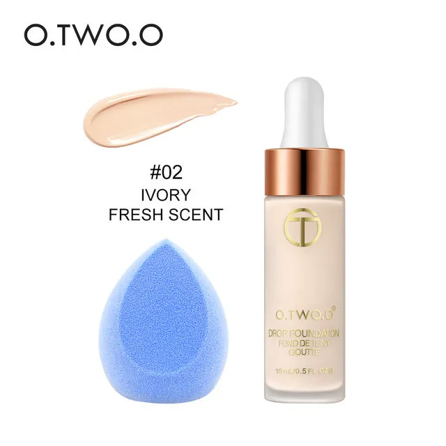 O.TWO.O Matte Liquid Drop Foundation Makeup Face Base Primer BB Cream Full Cover Concealer With Makeup Sponge Blender Makeup Set