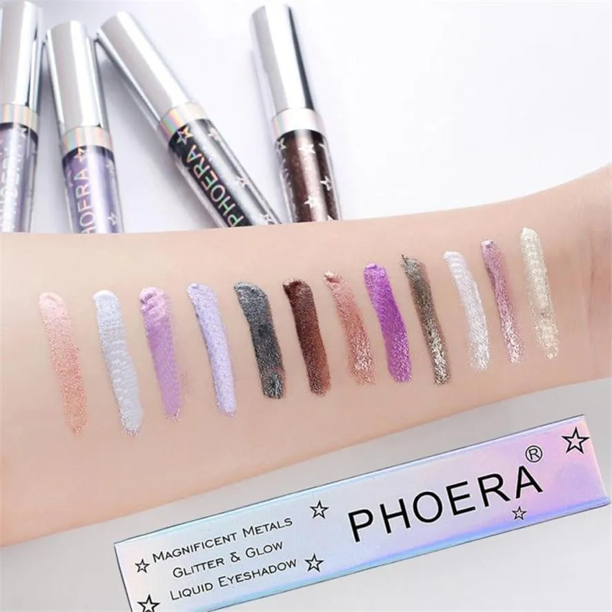 PHOERA 12 Color Metals Glitter and Glow Liquid Eyeshadow