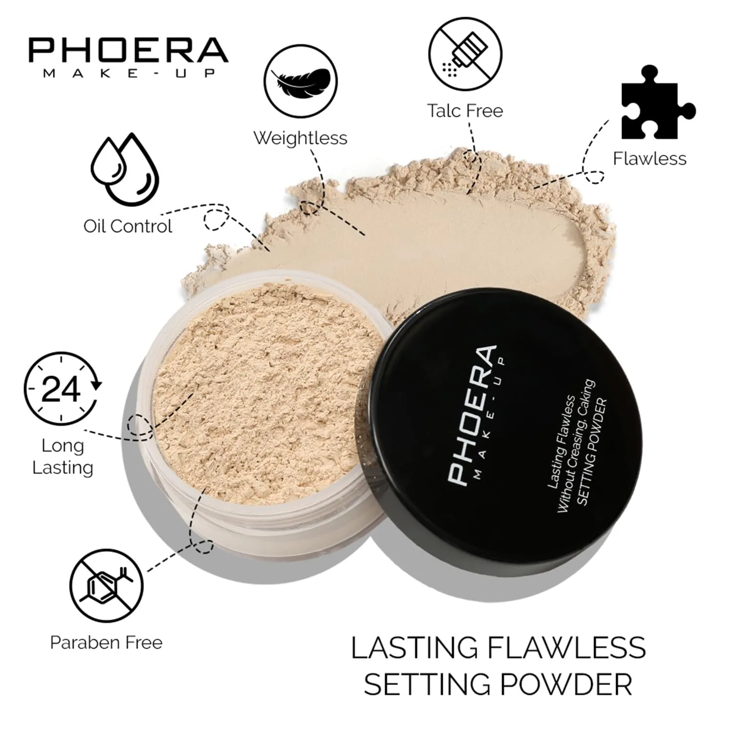 PHOERA Foundation Face Powder, Soft Focus Setting Powder, Silky Powder For Creating Without Shine, Smooths Pores & Lines, Up to 24H Wear Oil Control,0.49 Oz (N.02 Cool Beige)