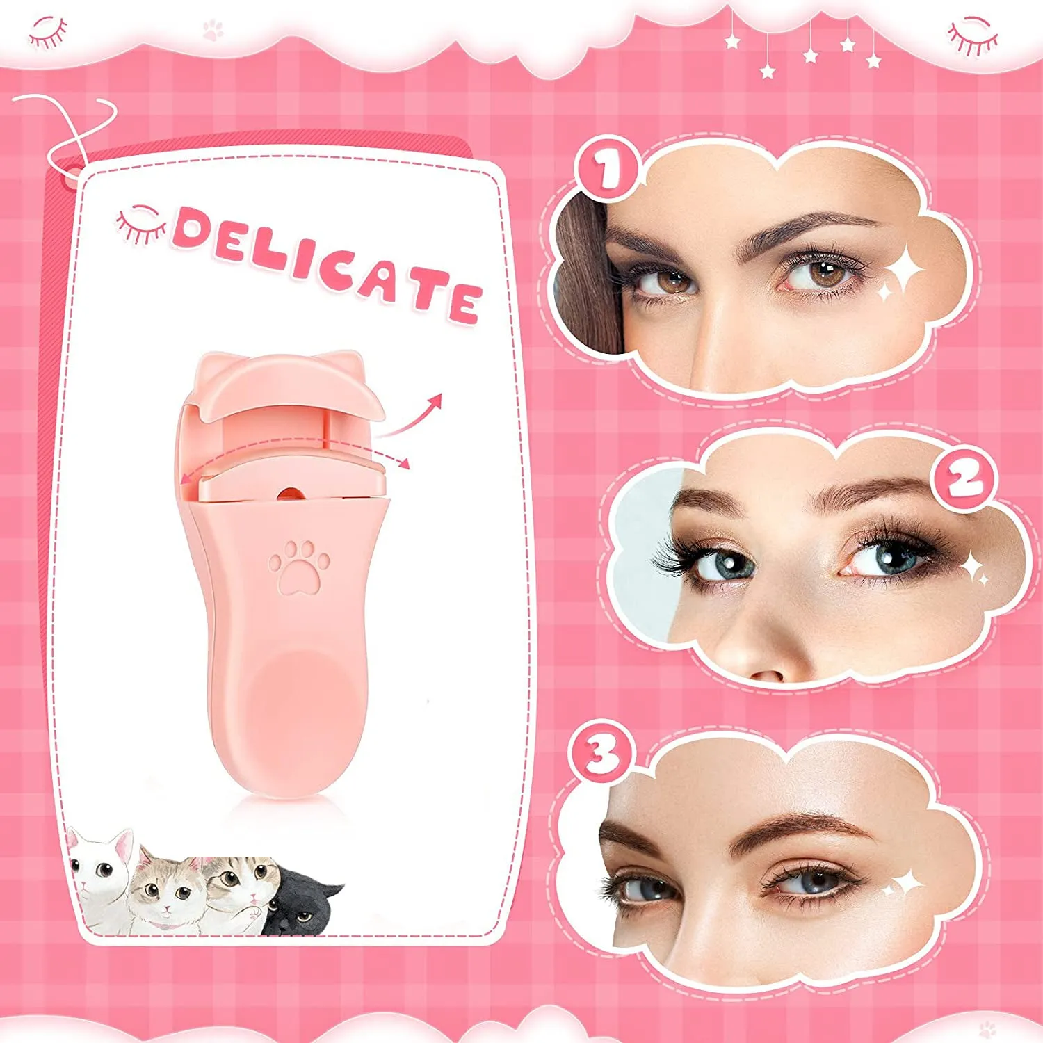 Pink Eyelash Curler with Silicone Pads