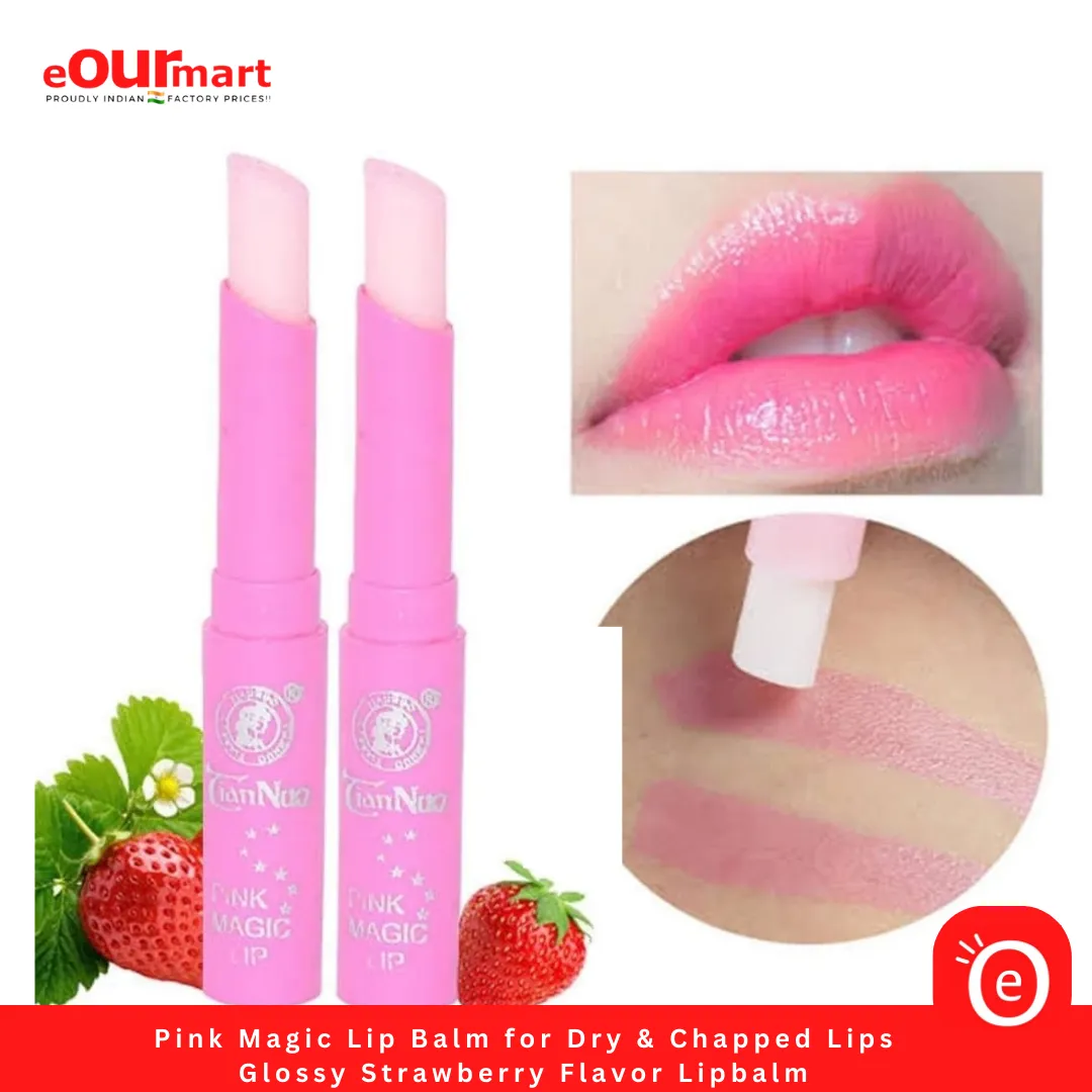 Pink Magic Lip Balm for Dry & Chapped Lips | Glossy Strawberry Flavor Lipbalm