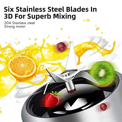 Portable Blender, Stainless Steel and Glass Body, Electric Juicer Cup Personal Size with USB Rechargeable, Mini Juice Mixer for Shakes Smoothies Home Outdoor