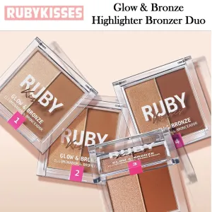 Ruby Kisses Glow & Bronze Highlighter Bronzer, 2-in-1 Pressed Powder Compact
