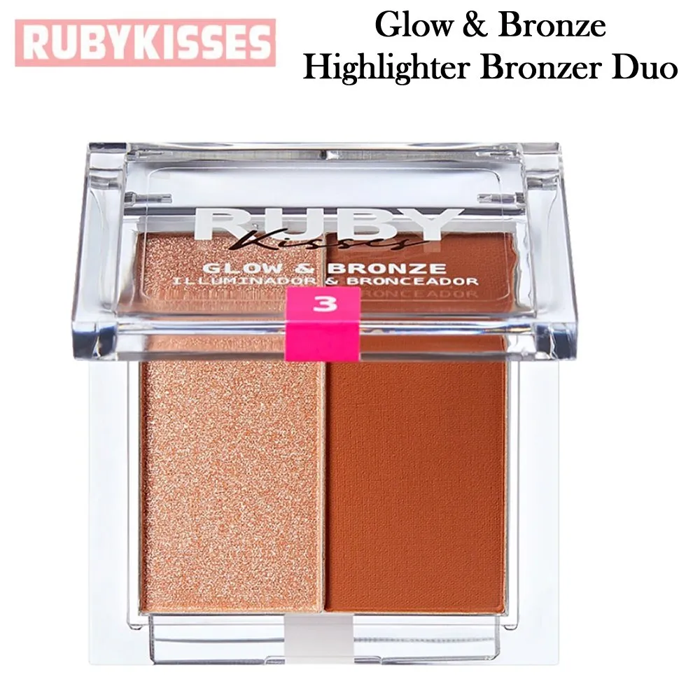 Ruby Kisses Glow & Bronze Highlighter Bronzer, 2-in-1 Pressed Powder Compact