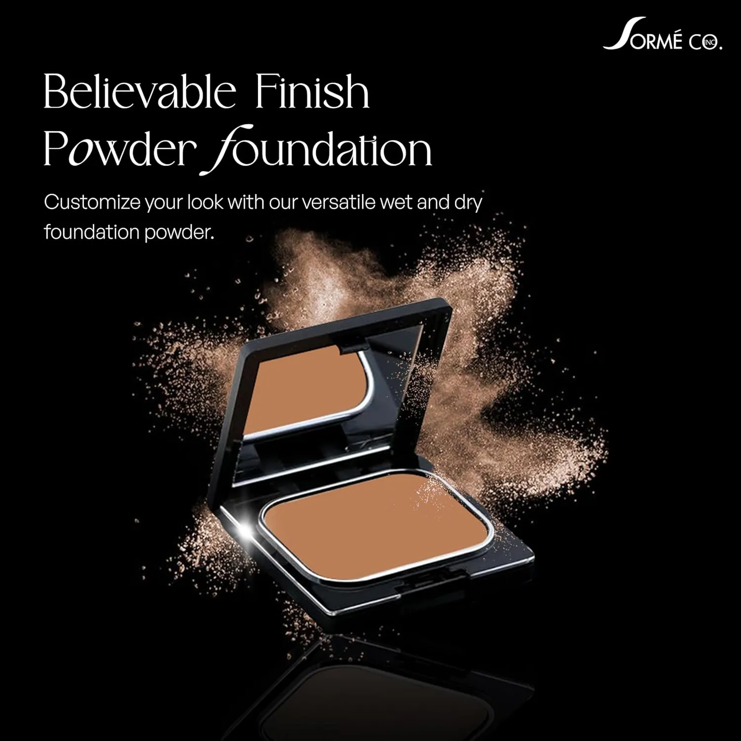 SORM Believable Wet & Dry Finish Powder Foundation - Fragrance Free with Vitamin C - Hydrating, Rejuvenating with Alpha Hydroxy - Medium to Full Coverage - Flawless, Youthful & Dewy Finish - 25ml
