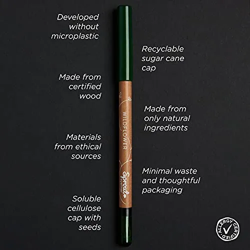 Sprout Waterproof Eyeliner | Smooth & Soft | Vegan Formula | Plantable Eyeliner Pencil with Wildflower Seeds | Eco-Friendly Sustainable Makeup Gift | Brown