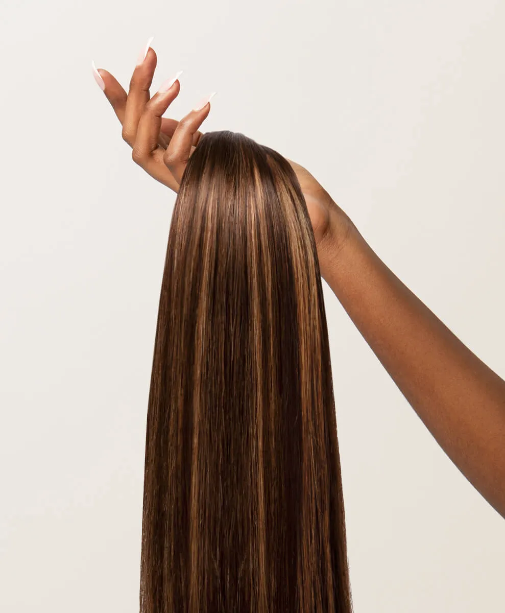 Subtle Brunette Highlighted, 16" Single Seamless Clip-In Weft, PP2/6 | 25g
