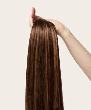 Subtle Brunette Highlighted, 16" Single Seamless Clip-In Weft, PP2/6 | 25g