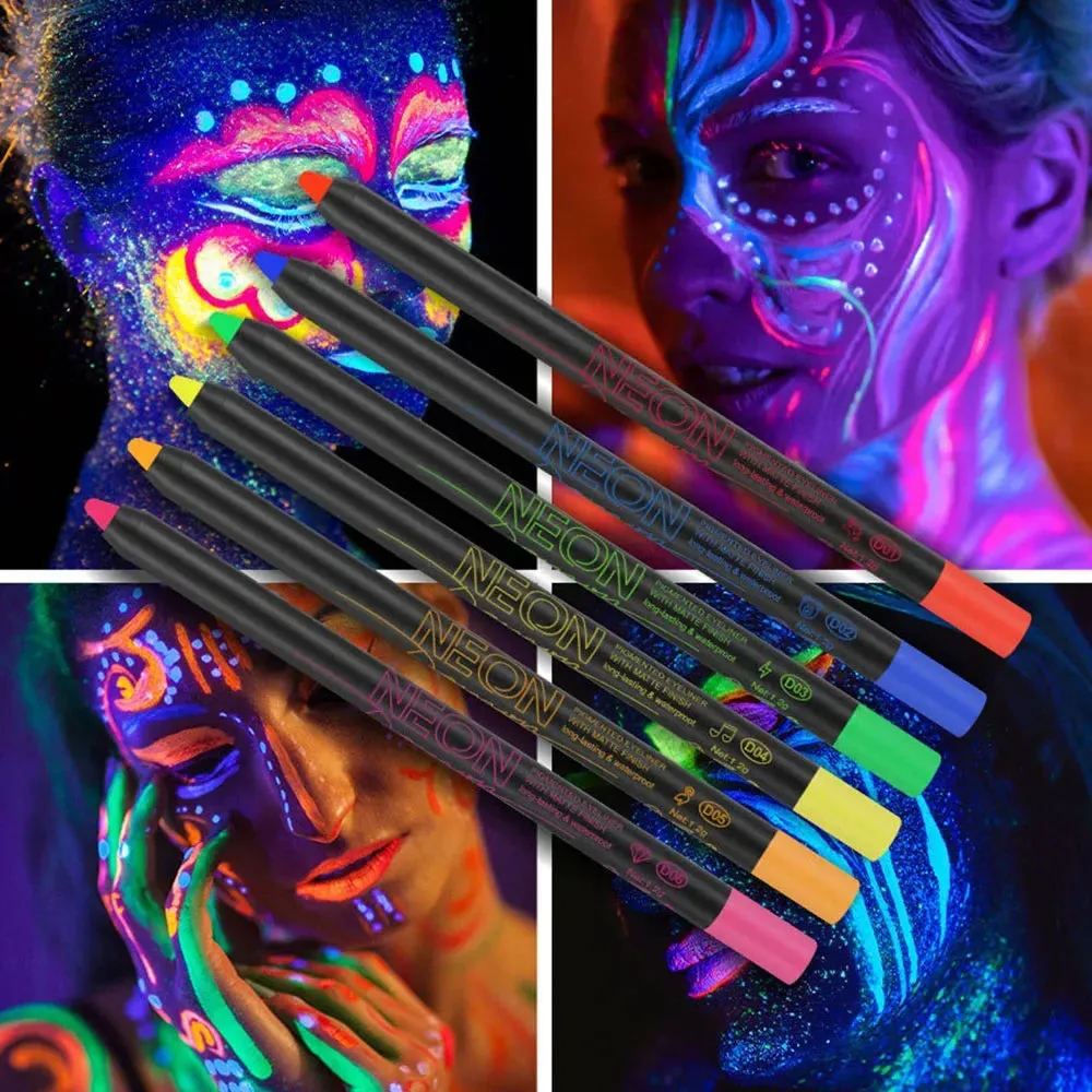 Toleet-Christmas/Thanksgiving Gift Winter Makeup Ideas Fluorescent Eyeliner 6 Colors UV Waterproof and Sweat Resistant Eyeliner Gel Makeup Eyeshadow Stick Face Painting Pen Cosmetics