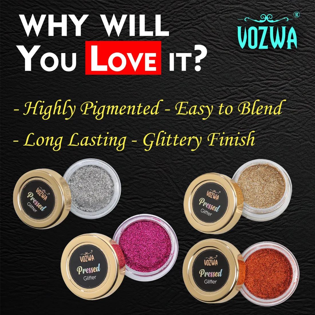 Vozwa Silver Color Glitter Eyeshadow Palette, Shimmery Finish Sparkle Glitter Eyeshadow Palette, Long Lasting Eye Makeup Palette | Easy-To-Blend Formula & Shiny Texture For Perfect Eye Makeup