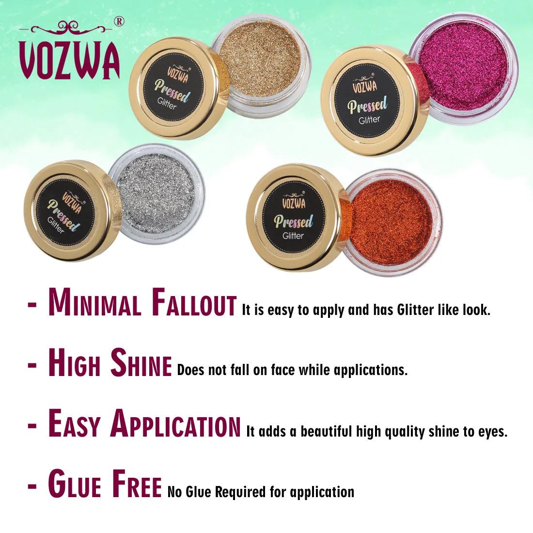 Vozwa Silver Color Glitter Eyeshadow Palette, Shimmery Finish Sparkle Glitter Eyeshadow Palette, Long Lasting Eye Makeup Palette | Easy-To-Blend Formula & Shiny Texture For Perfect Eye Makeup