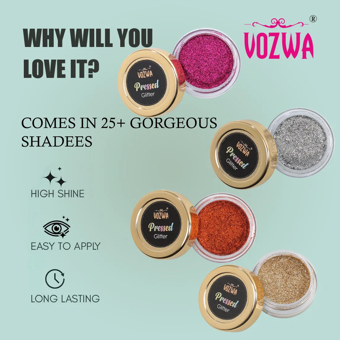 Vozwa Silver Color Glitter Eyeshadow Palette, Shimmery Finish Sparkle Glitter Eyeshadow Palette, Long Lasting Eye Makeup Palette | Easy-To-Blend Formula & Shiny Texture For Perfect Eye Makeup