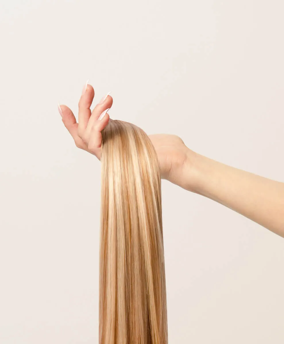 Warm Blonde Highlighted, 16" Single Seamless Clip-In Weft, F60/27A | 25g