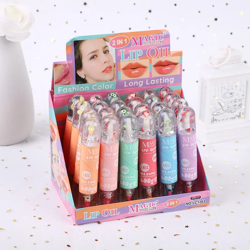 Wholesale 24pcs Double-ended 2-in-1 Love Moisturizing Lip Gloss
