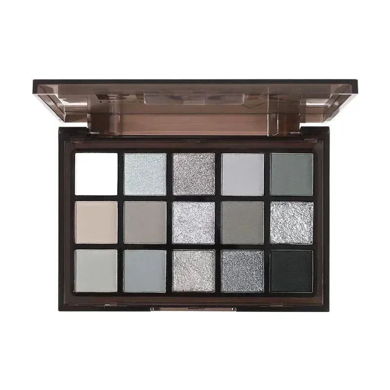 Yeknu 15Colors Eyeshadow Palette Black Smokey Cool Toned Eye Shadow Metal Pearlescent Matte Silver Gray Lasting Eyeshadow Party Makeup