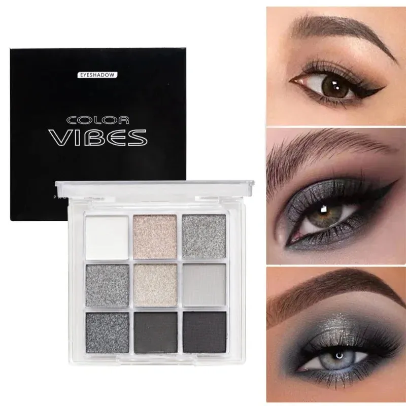 Yeknu 15Colors Eyeshadow Palette Black Smokey Cool Toned Eye Shadow Metal Pearlescent Matte Silver Gray Lasting Eyeshadow Party Makeup