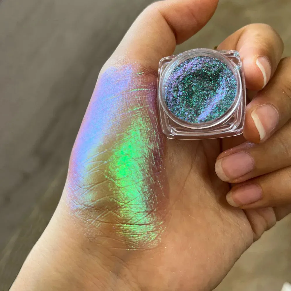 Yeknu 1Box Chameleon Polarized Neon Nail Art Powder Aurora Chrome Mica Pigment Dust Pearlescent For Makeup Eyeshadow Manicure Powder *