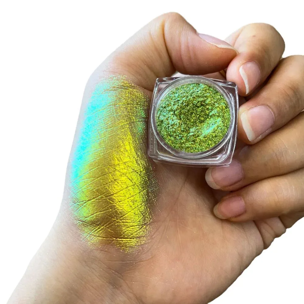 Yeknu 1Box Chameleon Polarized Neon Nail Art Powder Aurora Chrome Mica Pigment Dust Pearlescent For Makeup Eyeshadow Manicure Powder *