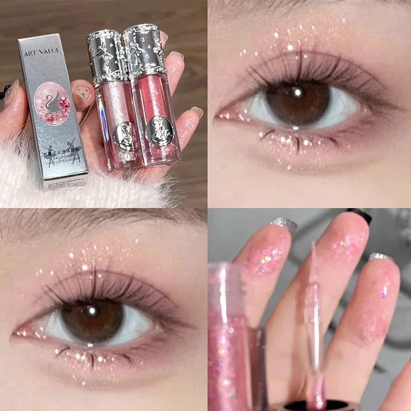 Yeknu 5 Colors Glitter Liquid Eyeshadow Highlighter Waterproof Pearlescent Shiny Eye Shadow Sequins Lying Silkworm Makeup Cosmetic