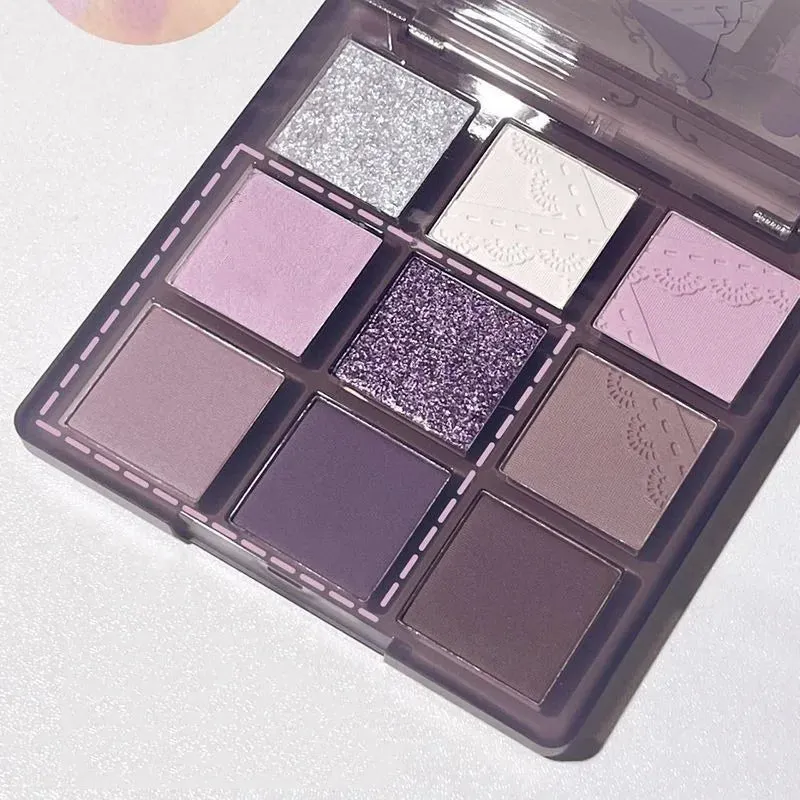 Yeknu Aurora Purple 9 Colors Eyeshadow Palette Smokey Purple Lace Shimmer Matte Silver Water Highlight Cool Tone Eye Shadow Korean