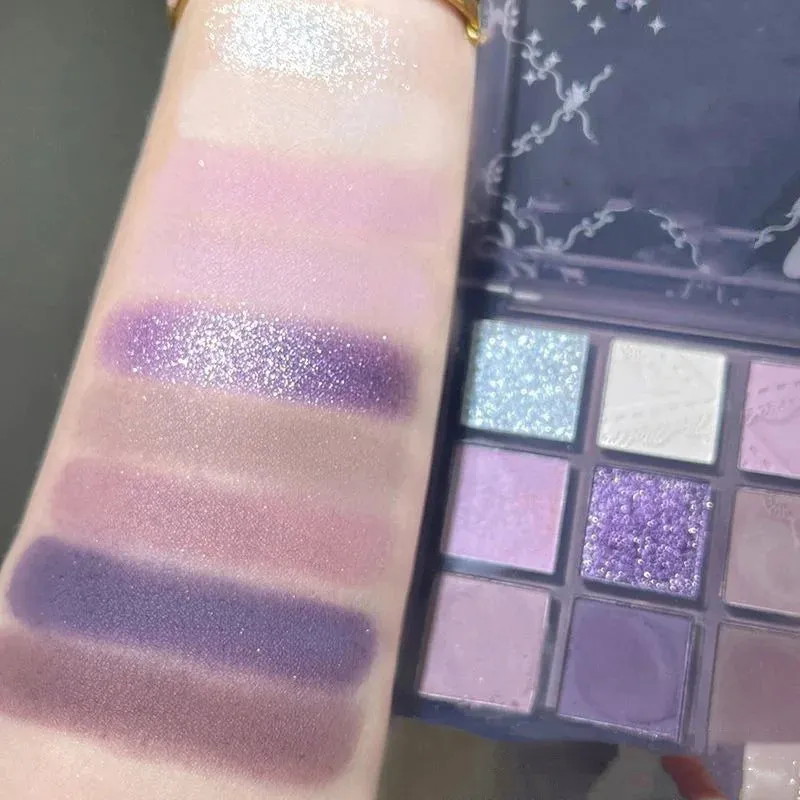 Yeknu Aurora Purple 9 Colors Eyeshadow Palette Smokey Purple Lace Shimmer Matte Silver Water Highlight Cool Tone Eye Shadow Korean