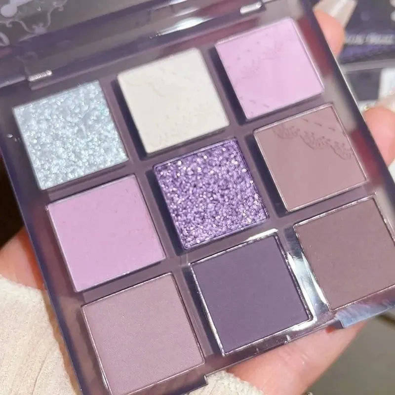 Yeknu Aurora Purple 9 Colors Eyeshadow Palette Smokey Purple Lace Shimmer Matte Silver Water Highlight Cool Tone Eye Shadow Korean