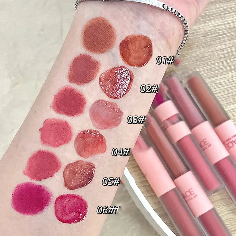 Yeknu Double Head Lip Glaze Mirror Jelly Lipstick Matte Mist Lips Mud Lasting Moisturizing Lip Gloss Tint Korea Makeup Women Cosmetic
