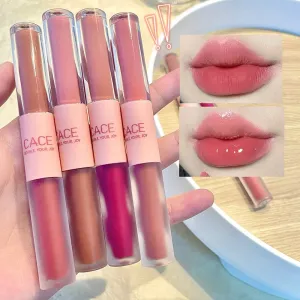 Yeknu Double Head Lip Glaze Mirror Jelly Lipstick Matte Mist Lips Mud Lasting Moisturizing Lip Gloss Tint Korea Makeup Women Cosmetic