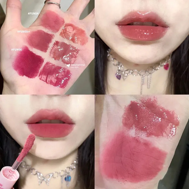 Yeknu Double Head Lip Glaze Mirror Jelly Lipstick Matte Mist Lips Mud Lasting Moisturizing Lip Gloss Tint Korea Makeup Women Cosmetic