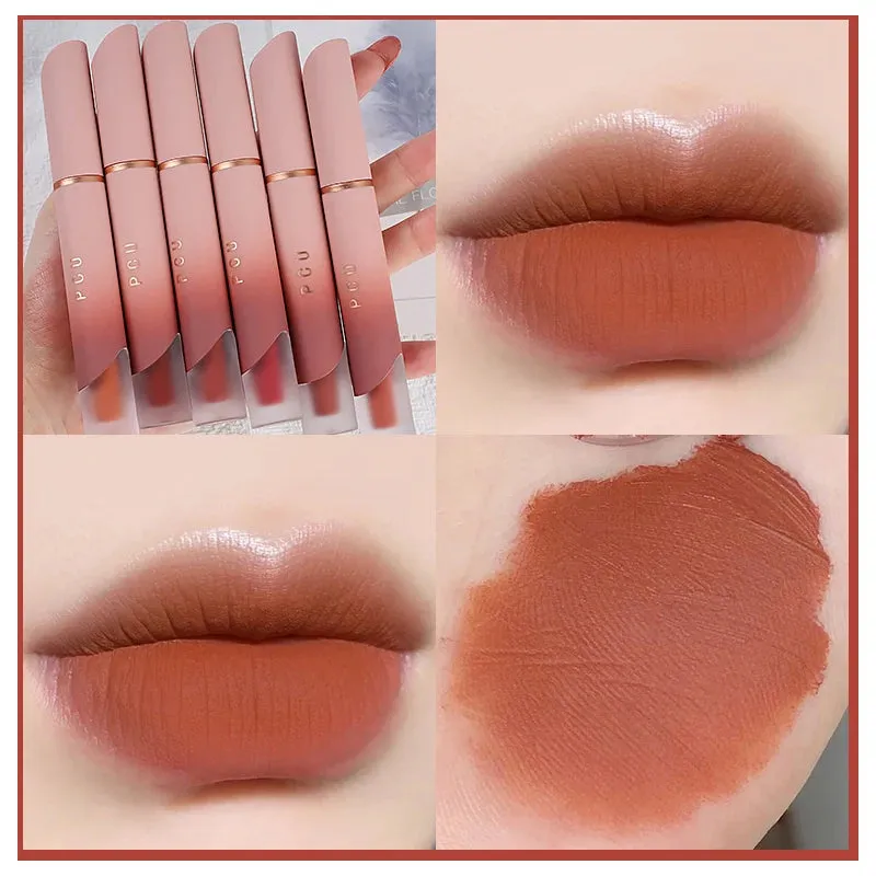 Yeknu Lip Gloss Matte Velvet Lip Mud Nude Matte Chocolate Lipstick Red Lip Tint Glaze Korean Waterproof Lasting Makeup Women Cosmetics