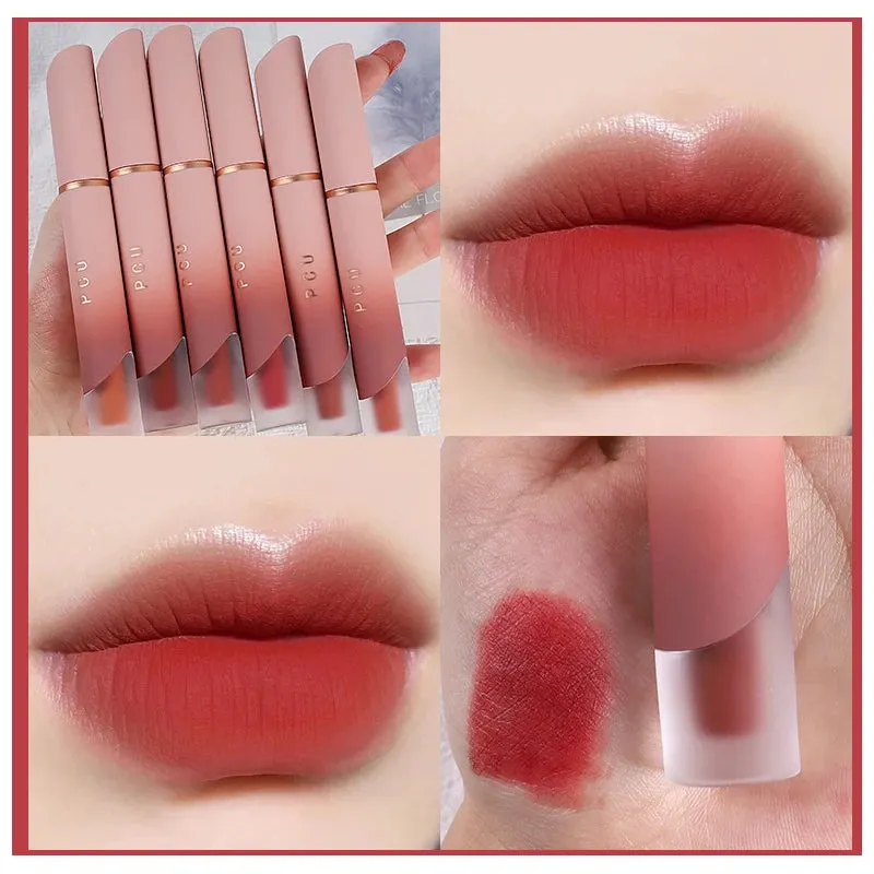 Yeknu Lip Gloss Matte Velvet Lip Mud Nude Matte Chocolate Lipstick Red Lip Tint Glaze Korean Waterproof Lasting Makeup Women Cosmetics