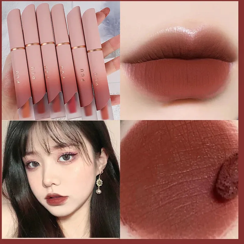 Yeknu Lip Gloss Matte Velvet Lip Mud Nude Matte Chocolate Lipstick Red Lip Tint Glaze Korean Waterproof Lasting Makeup Women Cosmetics