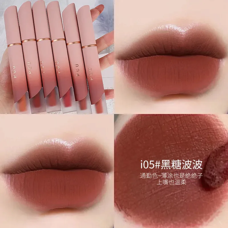 Yeknu Lip Gloss Matte Velvet Lip Mud Nude Matte Chocolate Lipstick Red Lip Tint Glaze Korean Waterproof Lasting Makeup Women Cosmetics