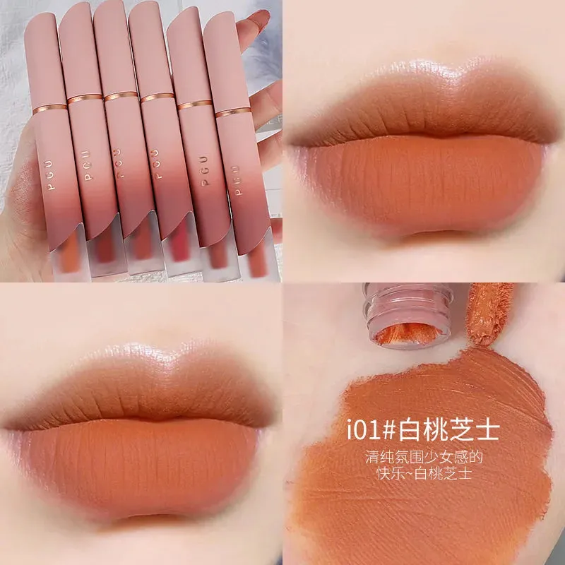 Yeknu Lip Gloss Matte Velvet Lip Mud Nude Matte Chocolate Lipstick Red Lip Tint Glaze Korean Waterproof Lasting Makeup Women Cosmetics