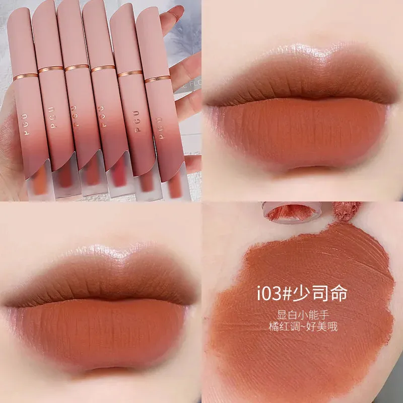 Yeknu Lip Gloss Matte Velvet Lip Mud Nude Matte Chocolate Lipstick Red Lip Tint Glaze Korean Waterproof Lasting Makeup Women Cosmetics