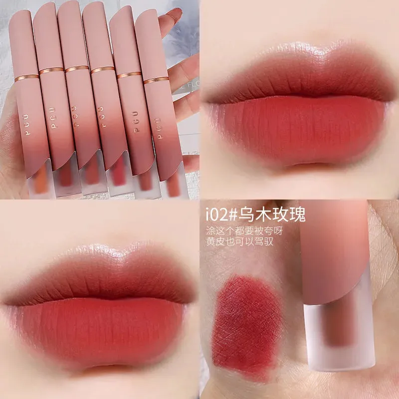 Yeknu Lip Gloss Matte Velvet Lip Mud Nude Matte Chocolate Lipstick Red Lip Tint Glaze Korean Waterproof Lasting Makeup Women Cosmetics