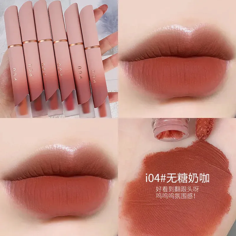 Yeknu Lip Gloss Matte Velvet Lip Mud Nude Matte Chocolate Lipstick Red Lip Tint Glaze Korean Waterproof Lasting Makeup Women Cosmetics