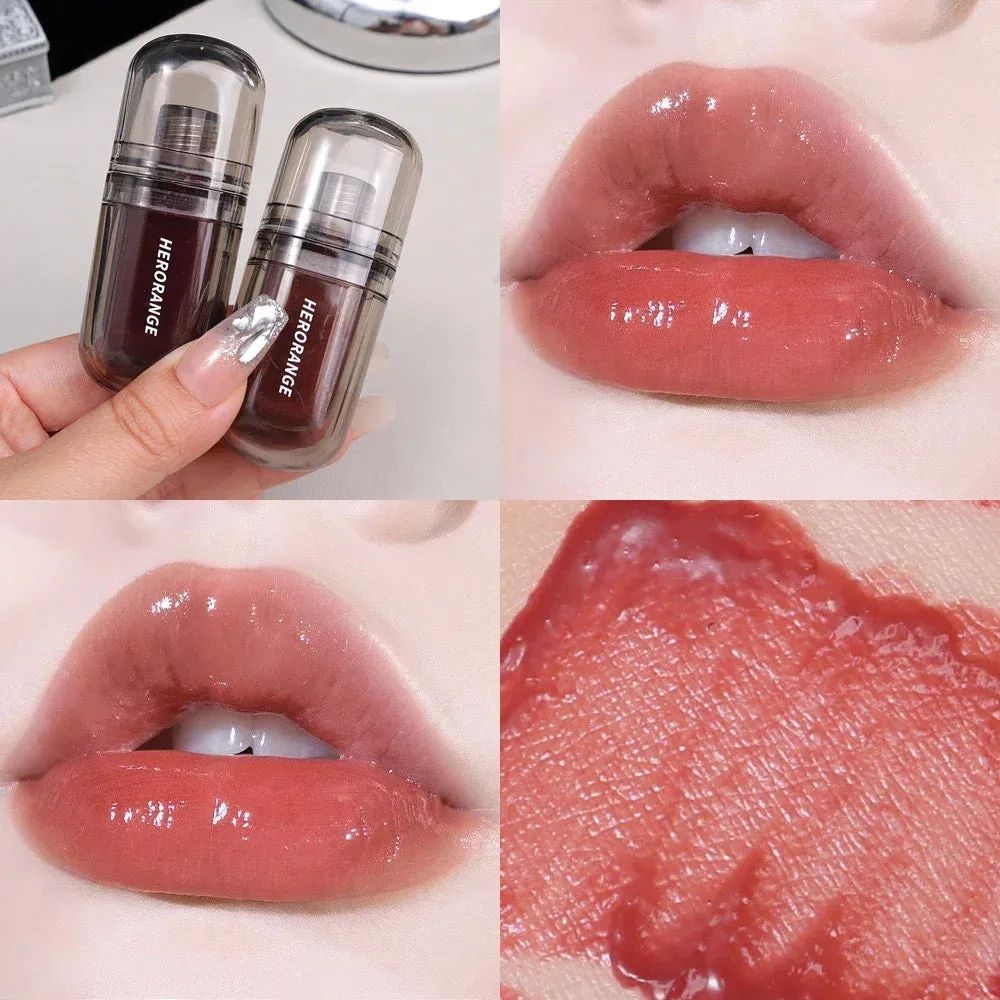 Yeknu Mirror Jelly Glass Lip Gloss Moisturizing Non-sticky Lip Tint Lip Plumper Mirror Water Liquid Lipstick Women Makeup Cosmetics