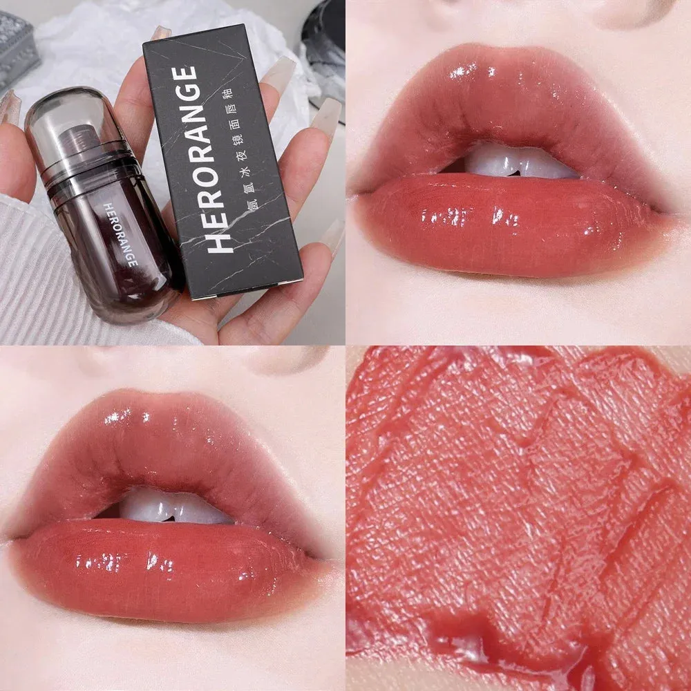 Yeknu Mirror Jelly Glass Lip Gloss Moisturizing Non-sticky Lip Tint Lip Plumper Mirror Water Liquid Lipstick Women Makeup Cosmetics