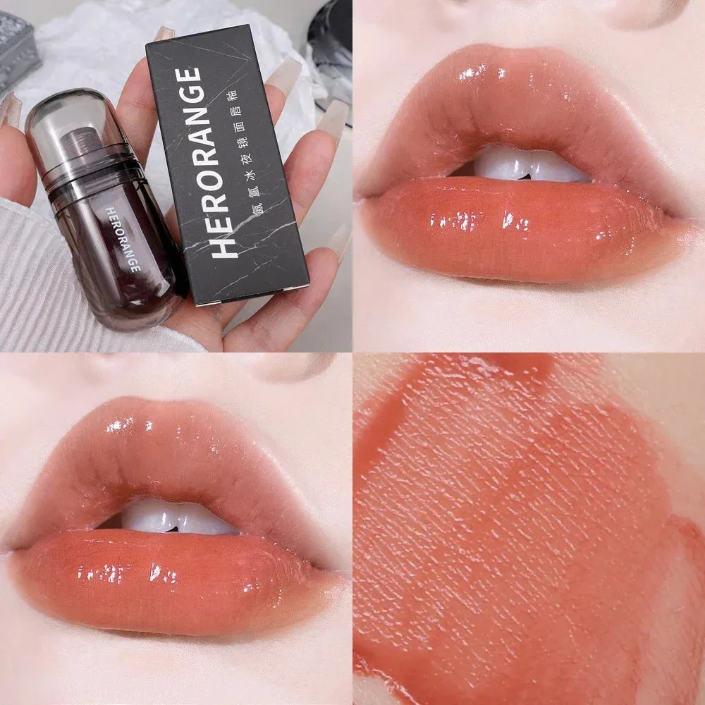 Yeknu Mirror Jelly Glass Lip Gloss Moisturizing Non-sticky Lip Tint Lip Plumper Mirror Water Liquid Lipstick Women Makeup Cosmetics