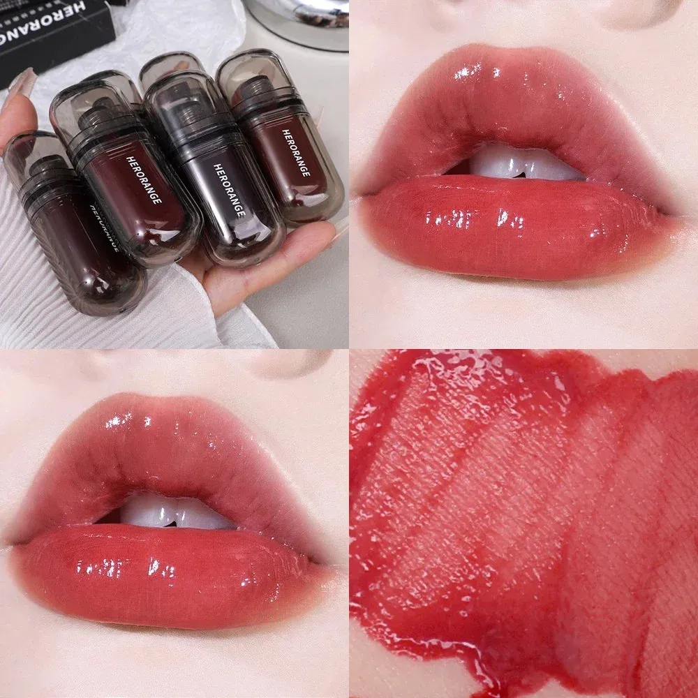 Yeknu Mirror Jelly Glass Lip Gloss Moisturizing Non-sticky Lip Tint Lip Plumper Mirror Water Liquid Lipstick Women Makeup Cosmetics