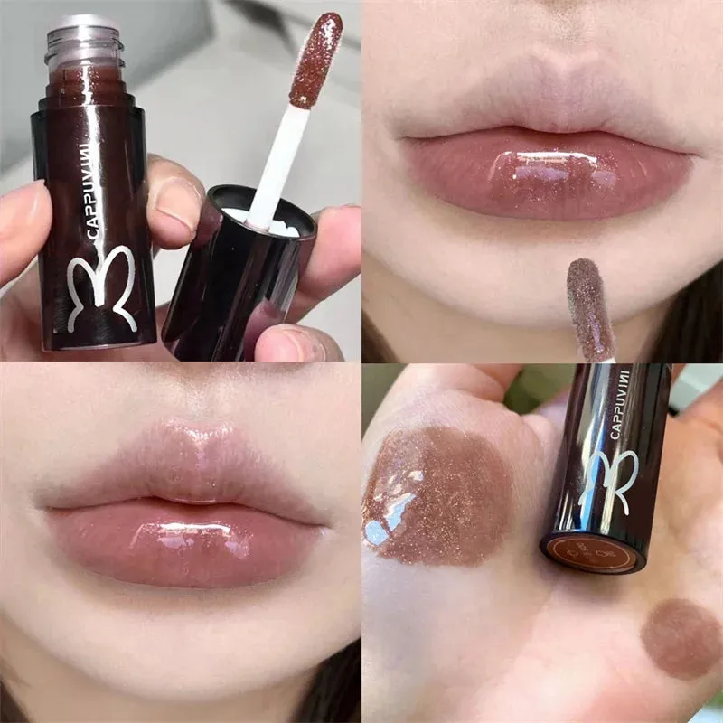 Yeknu Shining Lip Glaze Jelly Glitter Lip Gloss Long Lasting Moisturizing Liquid Lipstick Fade Lip Lines Shimmer Lip Makeup Cosmetics
