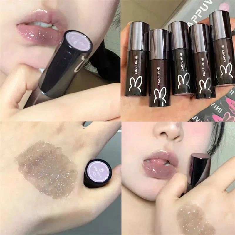 Yeknu Shining Lip Glaze Jelly Glitter Lip Gloss Long Lasting Moisturizing Liquid Lipstick Fade Lip Lines Shimmer Lip Makeup Cosmetics