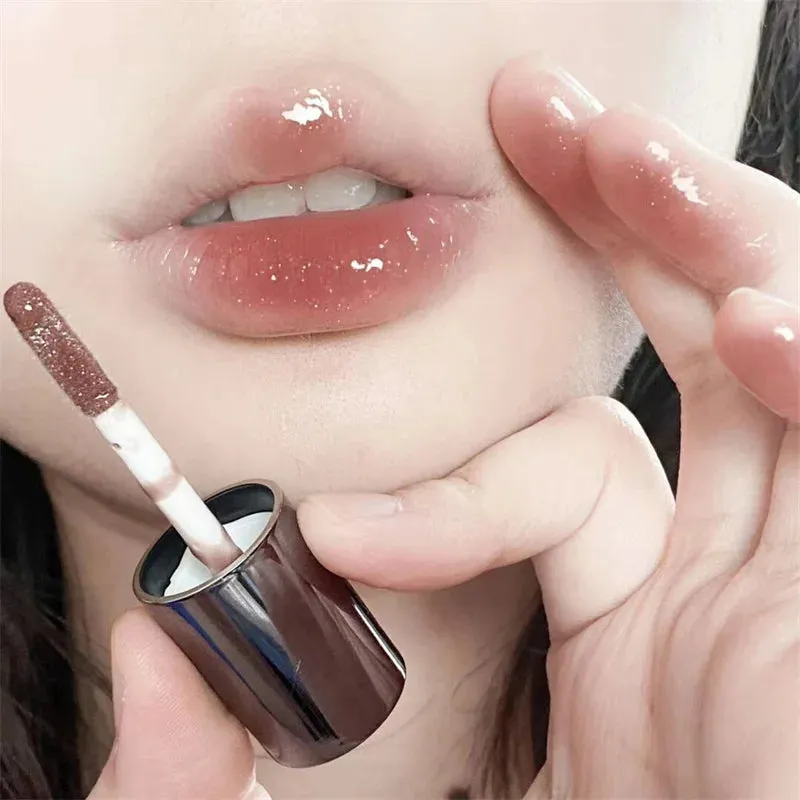 Yeknu Shining Lip Glaze Jelly Glitter Lip Gloss Long Lasting Moisturizing Liquid Lipstick Fade Lip Lines Shimmer Lip Makeup Cosmetics